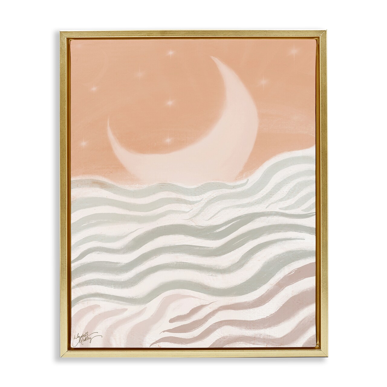 Stupell Industries Crescent Moon over Sea Framed Floater Canvas Wall Art Design by Elizabeth Medley